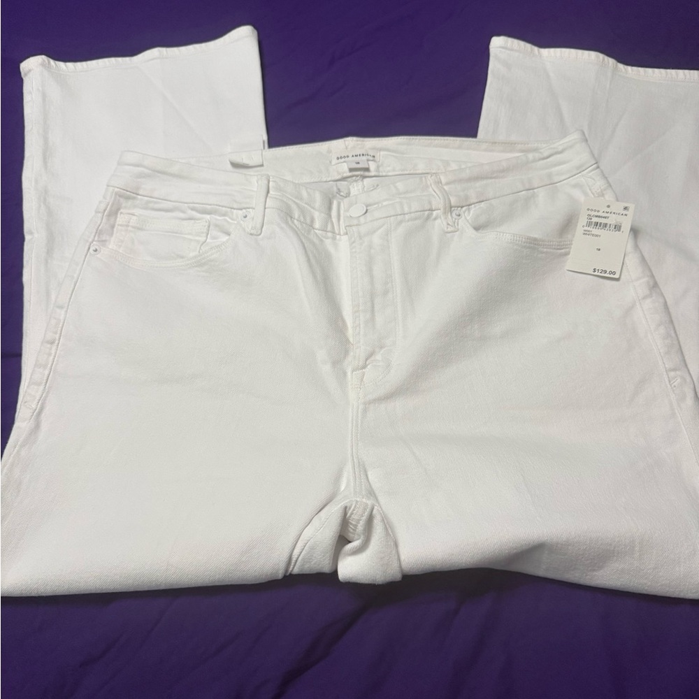 Good American white cropped jeans wide leg , size 18